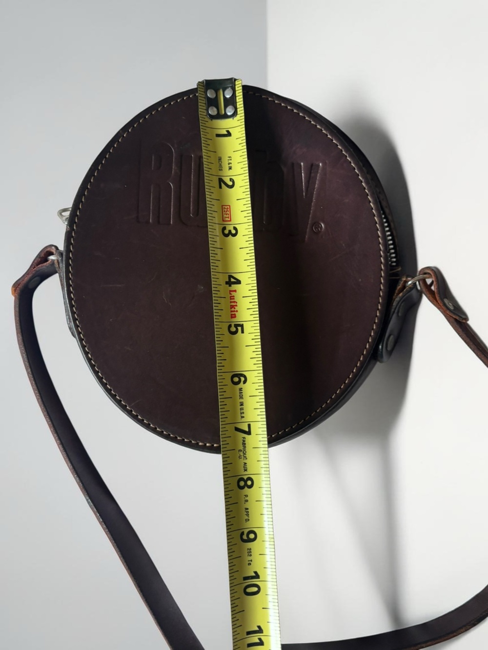 Vintage Rugby Round Leather Crossbody Bag Brown - Picture 7 of 7